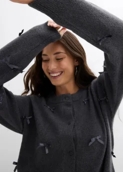 Damen bonprix Nachhaltigere Materialien|Pullover & Strickjacken|Feinstrickjacke mit Schleifen