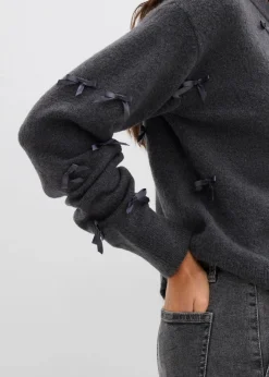 Damen bonprix Nachhaltigere Materialien|Pullover & Strickjacken|Feinstrickjacke mit Schleifen
