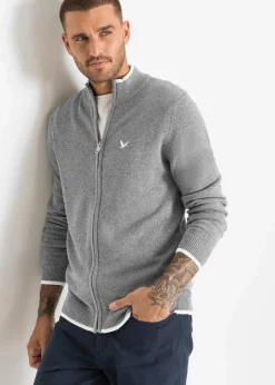 Online Feinstrickjacke mit Stehkragen und recycelter Baumwolle Herren Große Größen|Basics