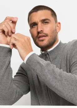 Online Feinstrickjacke mit Stehkragen und recycelter Baumwolle Herren Große Größen|Basics