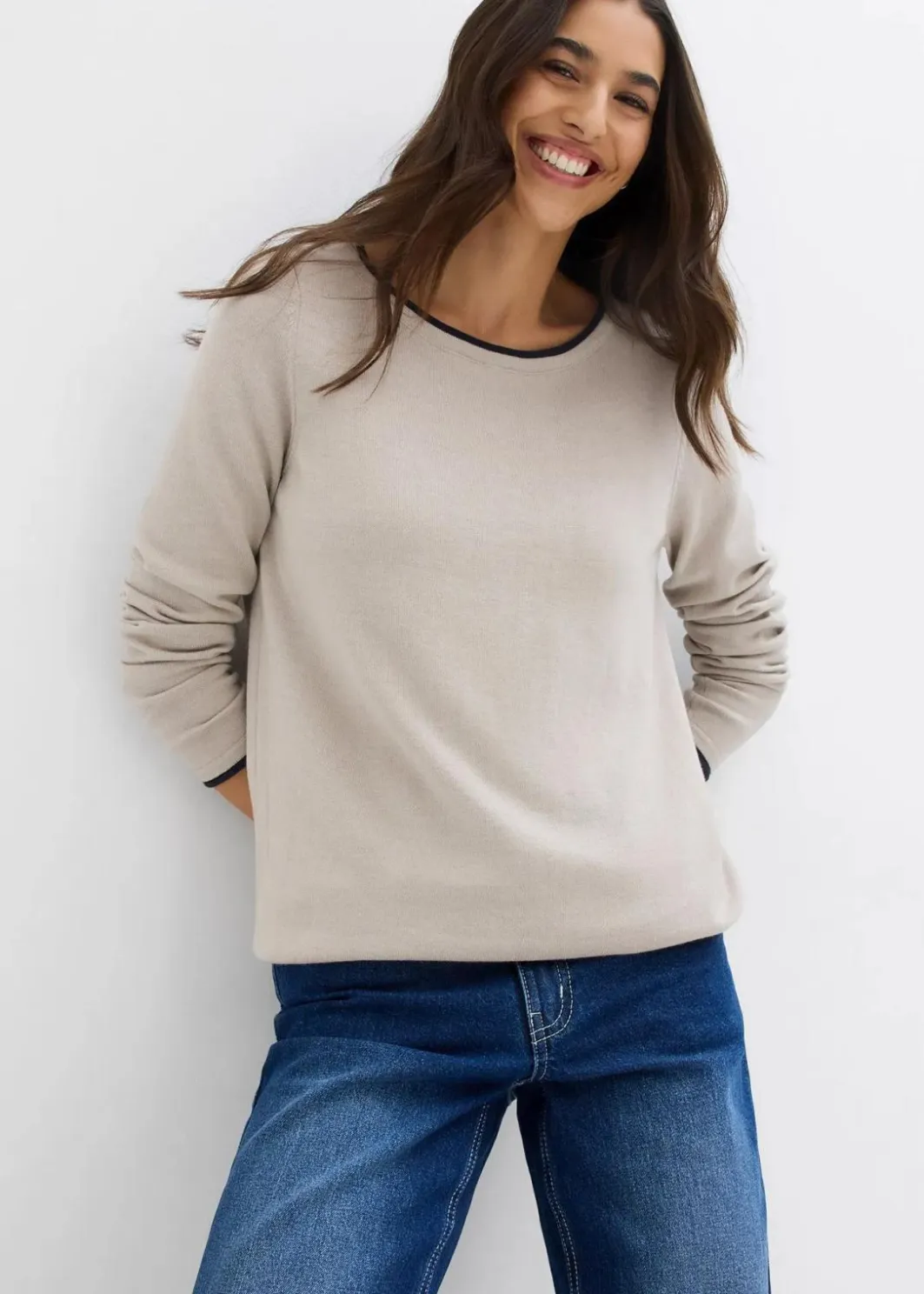 Damen bonprix Pullover & Strickjacken|Strickmode|Feinstrickpullover aus Baumwollmix