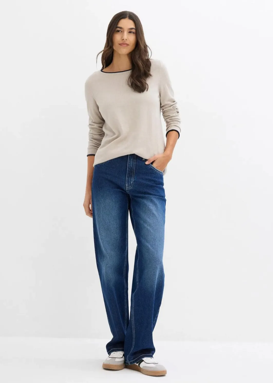 Damen bonprix Pullover & Strickjacken|Strickmode|Feinstrickpullover aus Baumwollmix