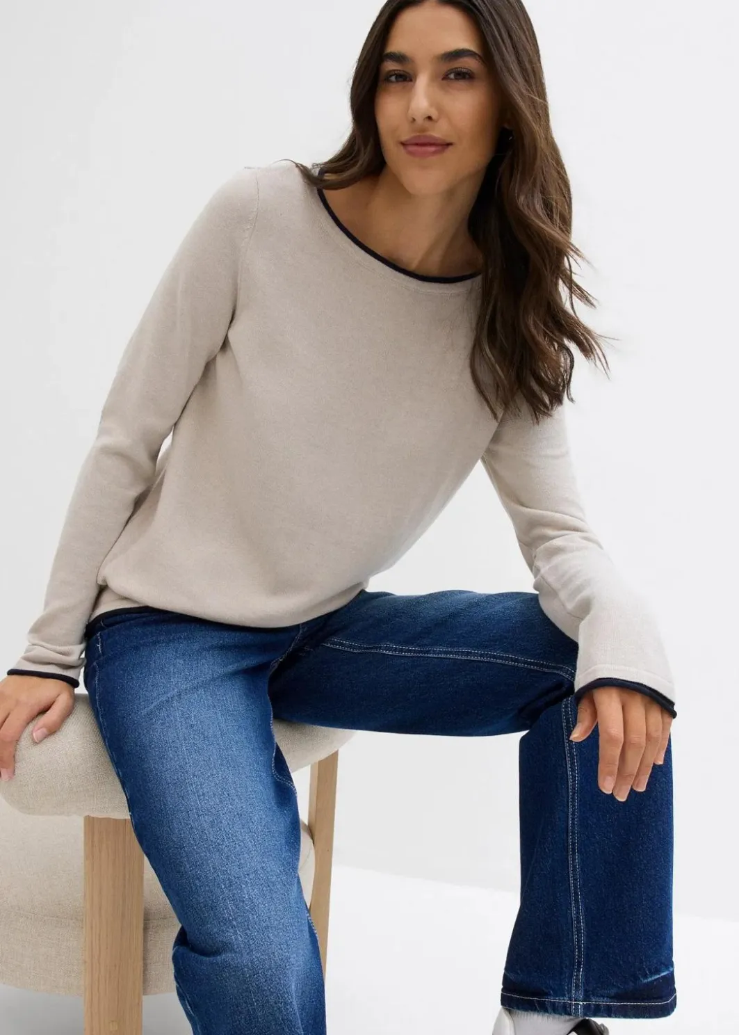 Damen bonprix Pullover & Strickjacken|Strickmode|Feinstrickpullover aus Baumwollmix