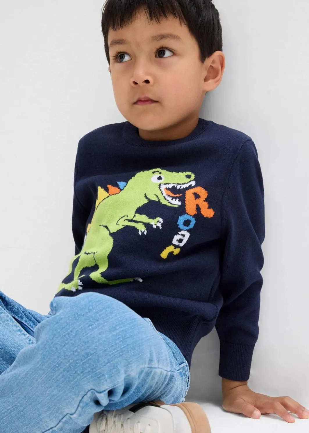 Feinstrickpullover aus reiner Baumwolle Kinder Jungen 2-8 Jahre·Sweat & Strick