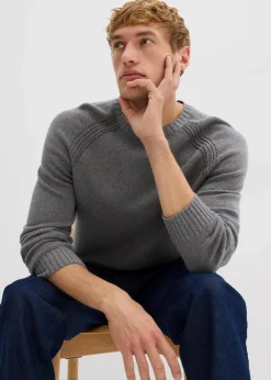 Feinstrickpullover aus recyclingfähiger Baumwolle Herren Große Größen|Basics