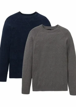 Sale Feinstrickpullover aus reiner Baumwolle (2er-Pack) Herren Große Größen|Basics