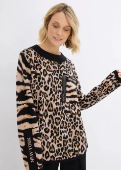Damen bonprix Bekleidung·Umstandsmode|Nachhaltigere Materialien|Feinstrickpullover im Leoprint Design