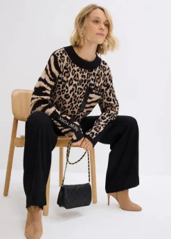 Damen bonprix Bekleidung·Umstandsmode|Nachhaltigere Materialien|Feinstrickpullover im Leoprint Design