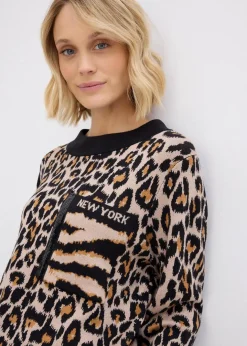Damen bonprix Bekleidung·Umstandsmode|Nachhaltigere Materialien|Feinstrickpullover im Leoprint Design