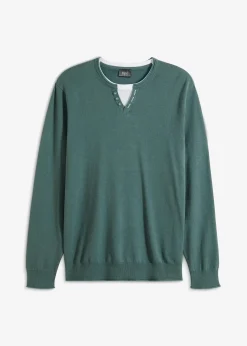 Best Feinstrickpullover mit 2 in 1 Optik aus weichem Baumwollmix Herren Große Größen|Basics