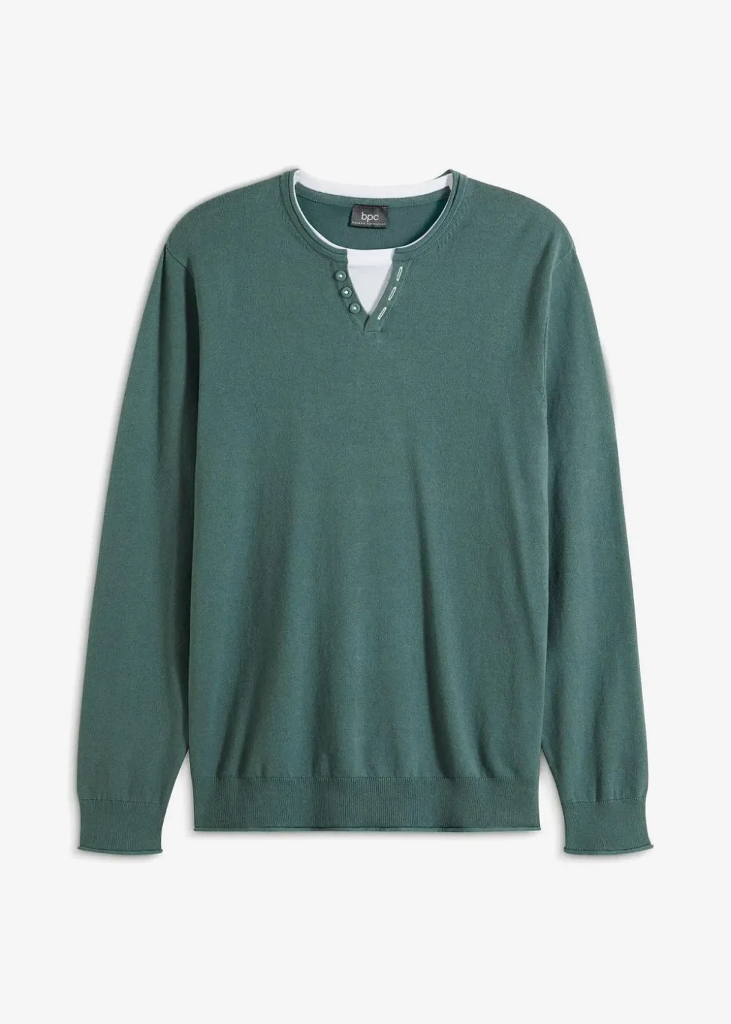 Best Feinstrickpullover mit 2 in 1 Optik aus weichem Baumwollmix Herren Große Größen|Basics