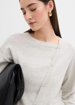 Online Feinstrickpullover mit asymmetrischer Knopfleiste Damen Strickmode|Pullover & Strickjacken