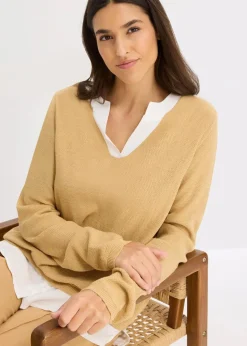 Damen bonprix Bekleidung·Umstandsmode|Strickmode|Feinstrickpullover mit Bluseneinsatz