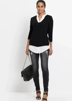Damen bonprix Bekleidung·Umstandsmode|Strickmode|Feinstrickpullover mit Bluseneinsatz