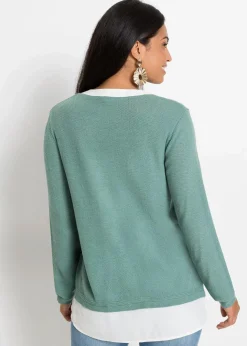 Damen bonprix Pullover & Strickjacken|Bekleidung·Jeans|Feinstrickpullover mit Bluseneinsatz