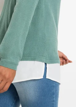Damen bonprix Pullover & Strickjacken|Bekleidung·Jeans|Feinstrickpullover mit Bluseneinsatz
