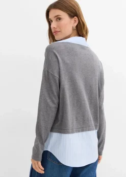 Damen bonprix Strickmode|Nachhaltigere Materialien|Feinstrickpullover mit Bluseneinsatz