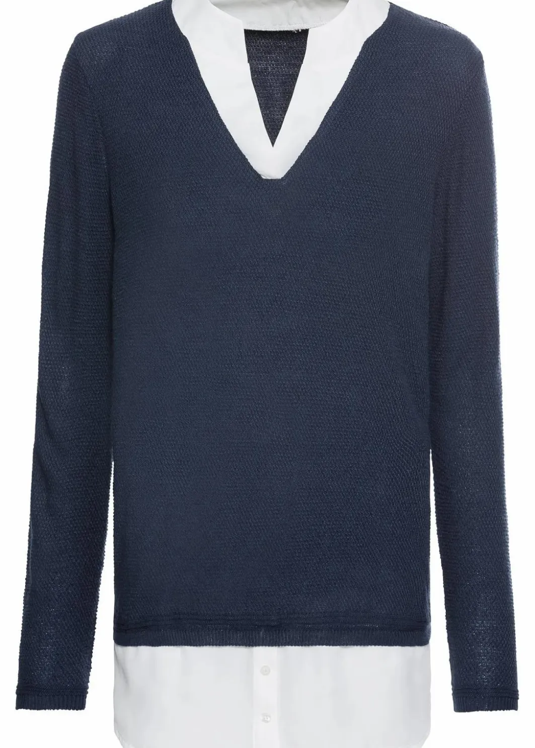 Damen bonprix Pullover & Strickjacken|Bekleidung·Jeans|Feinstrickpullover mit Bluseneinsatz