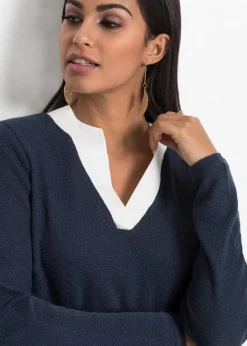 Damen bonprix Pullover & Strickjacken|Bekleidung·Jeans|Feinstrickpullover mit Bluseneinsatz