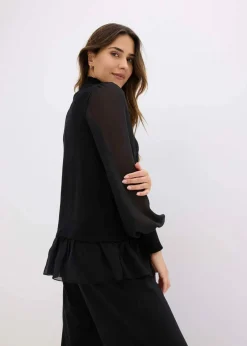 Damen bonprix Strickmode|Pullover & Strickjacken|Feinstrickpullover mit Blusen-Einsatz
