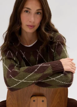 Damen bonprix Bekleidung·Umstandsmode|Bekleidung·Jeans|Feinstrickpullover mit Karomuster