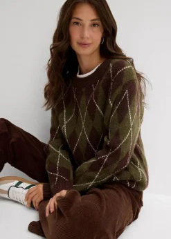 Damen bonprix Bekleidung·Umstandsmode|Bekleidung·Jeans|Feinstrickpullover mit Karomuster