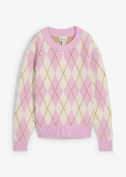 Damen bonprix Strickmode|Pullover & Strickjacken|Feinstrickpullover mit Karomuster