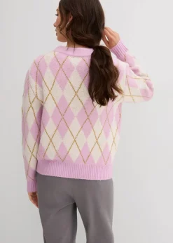 Damen bonprix Strickmode|Pullover & Strickjacken|Feinstrickpullover mit Karomuster