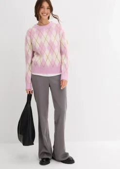 Damen bonprix Strickmode|Pullover & Strickjacken|Feinstrickpullover mit Karomuster