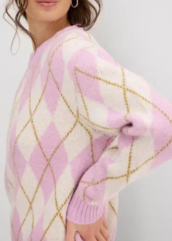 Damen bonprix Strickmode|Pullover & Strickjacken|Feinstrickpullover mit Karomuster