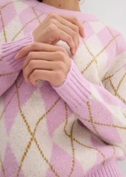 Damen bonprix Strickmode|Pullover & Strickjacken|Feinstrickpullover mit Karomuster