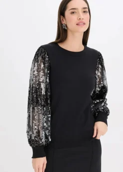 Feinstrickpullover mit Pailletten-Ärmeln Damen Bekleidung·Umstandsmode|Bekleidung·Jeans