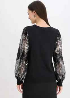 Feinstrickpullover mit Pailletten-Ärmeln Damen Bekleidung·Umstandsmode|Bekleidung·Jeans