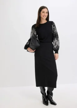 Feinstrickpullover mit Pailletten-Ärmeln Damen Bekleidung·Umstandsmode|Bekleidung·Jeans