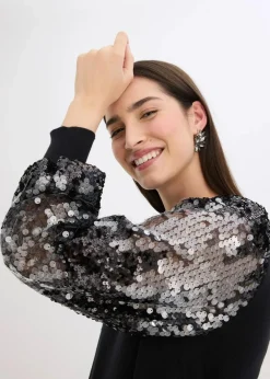 Feinstrickpullover mit Pailletten-Ärmeln Damen Bekleidung·Umstandsmode|Bekleidung·Jeans