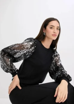 Feinstrickpullover mit Pailletten-Ärmeln Damen Bekleidung·Umstandsmode|Bekleidung·Jeans