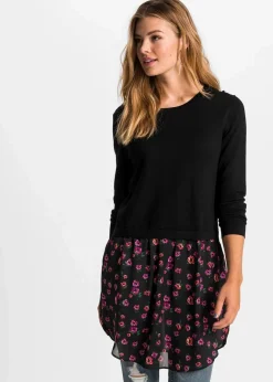 Damen bonprix Pullover & Strickjacken|Strickmode|Feinstrickpullover mit Rockansatz