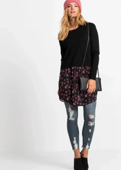 Damen bonprix Pullover & Strickjacken|Strickmode|Feinstrickpullover mit Rockansatz