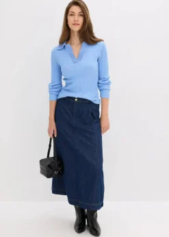 Damen bonprix Bekleidung·Umstandsmode|Bekleidung·Jeans|Feinstrickpullover mit schmückendem Kragen
