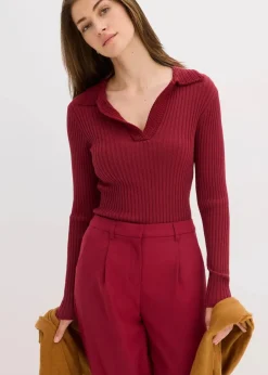 Damen bonprix Pullover & Strickjacken|Strickmode|Feinstrickpullover mit schmückendem Kragen