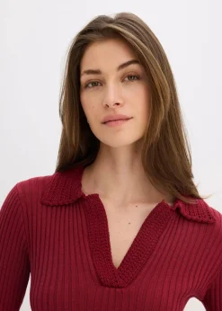 Damen bonprix Pullover & Strickjacken|Strickmode|Feinstrickpullover mit schmückendem Kragen