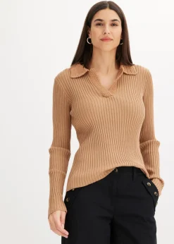 Damen bonprix Pullover & Strickjacken|Strickmode|Feinstrickpullover mit schmückendem Kragen