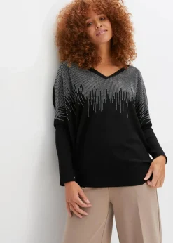 Online Feinstrickpullover mit Strass-Applikation Damen Pullover & Strickjacken|Nachhaltigere Materialien