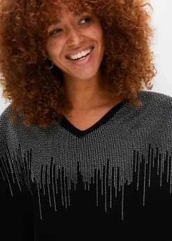 Online Feinstrickpullover mit Strass-Applikation Damen Pullover & Strickjacken|Nachhaltigere Materialien