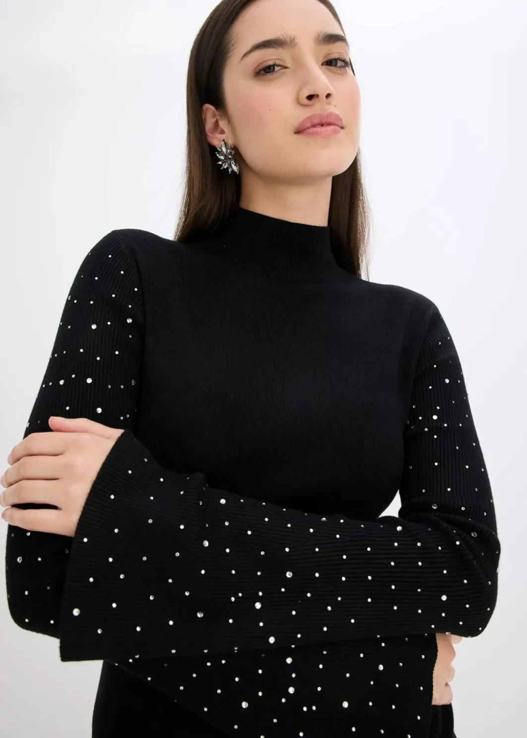 Damen bonprix Bekleidung·Umstandsmode|Bekleidung·Jeans|Feinstrickpullover mit verzierten Trompetenärmeln