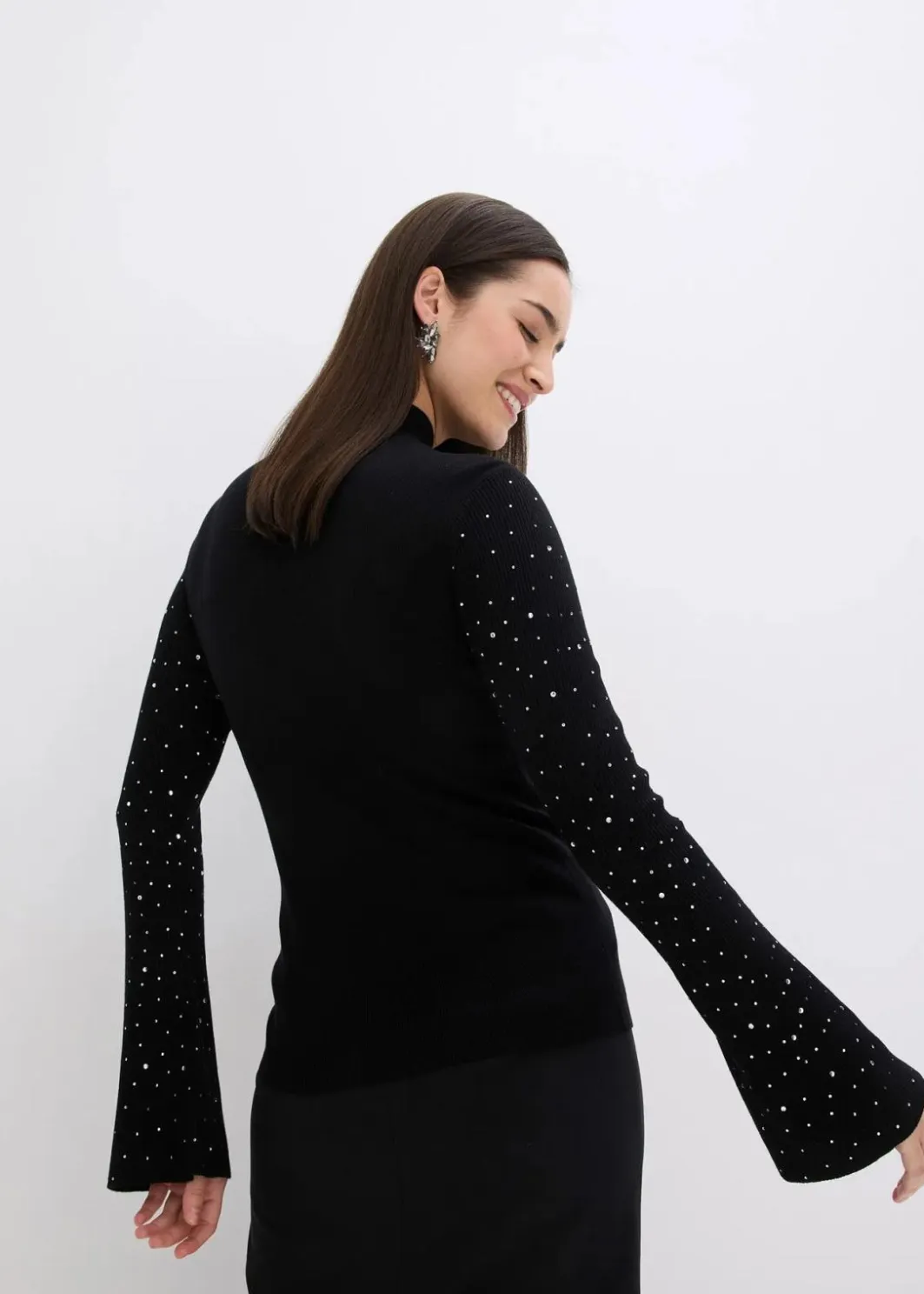 Damen bonprix Bekleidung·Umstandsmode|Bekleidung·Jeans|Feinstrickpullover mit verzierten Trompetenärmeln
