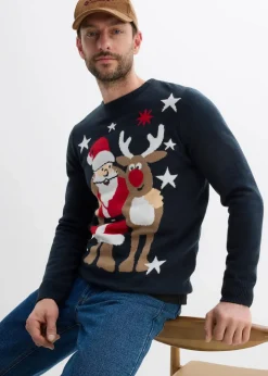 Herren bonprix Große Größen|Pullover & Strickjacken|Feinstrickpullover mit Weihnachtsmotiv