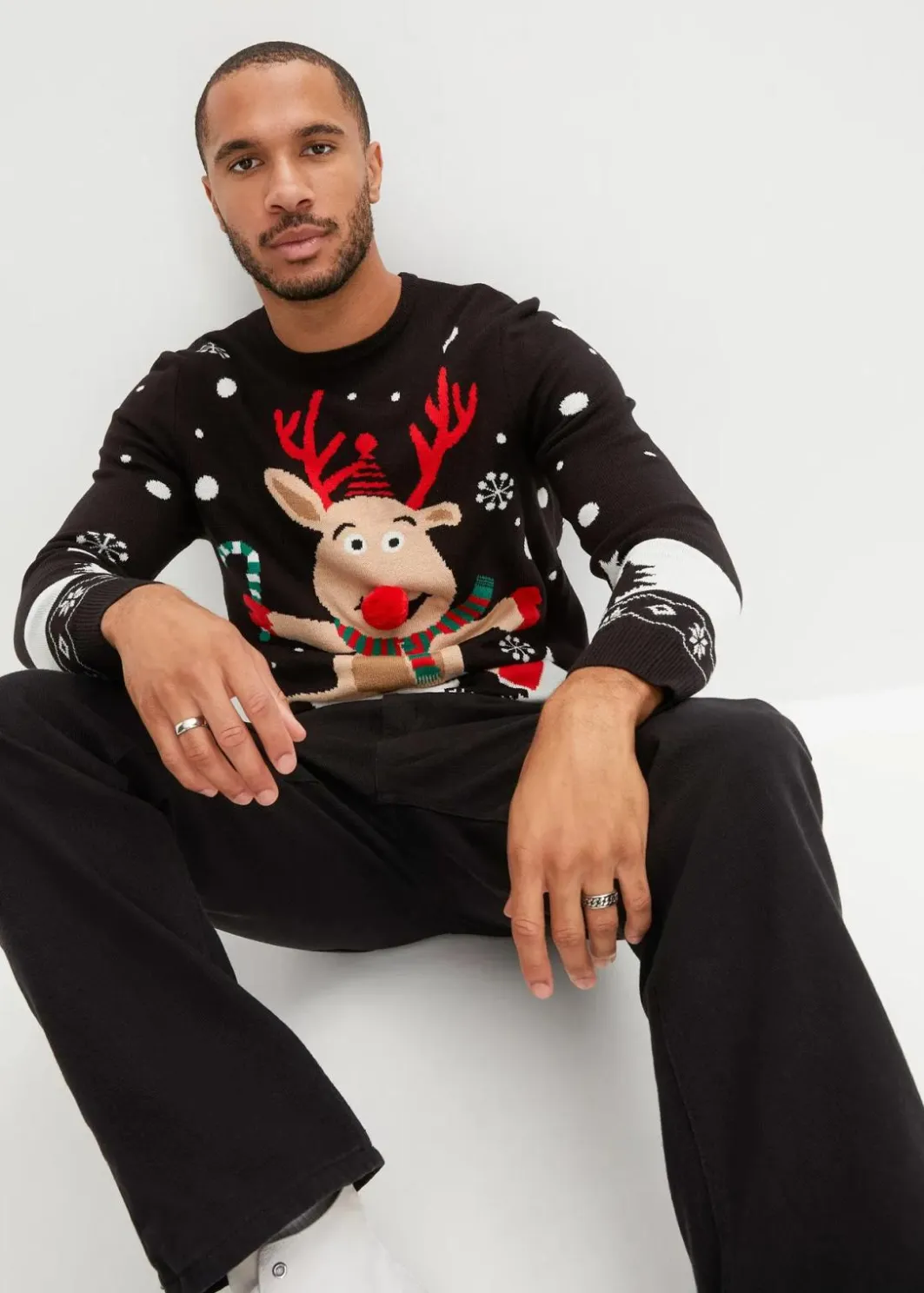 Herren bonprix Pullover & Strickjacken|Große Größen|Feinstrickpullover mit Weihnachtsmotiv