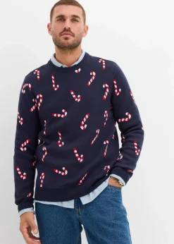 Herren bonprix Große Größen|Pullover & Strickjacken|Feinstrickpullover mit Weihnachtsmotiv aus weichem Baumwollmix
