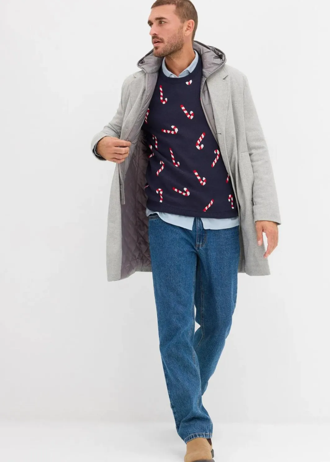 Herren bonprix Große Größen|Pullover & Strickjacken|Feinstrickpullover mit Weihnachtsmotiv aus weichem Baumwollmix